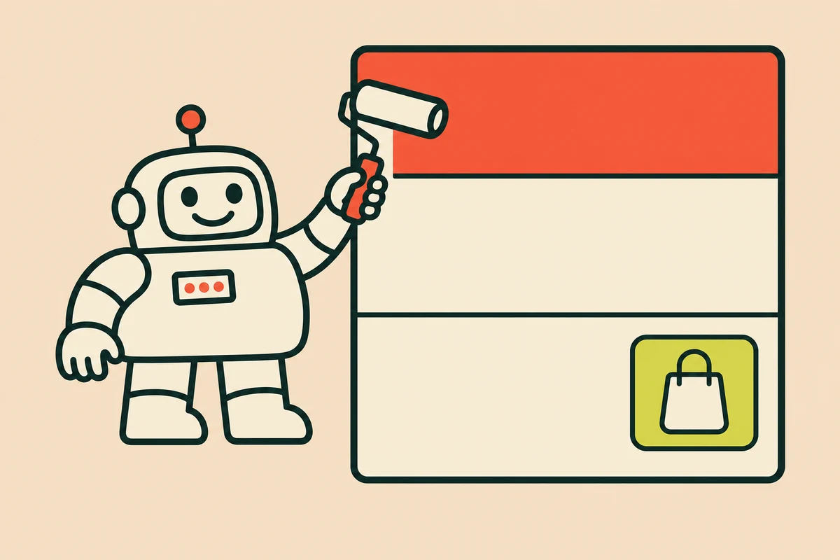 Dibujo del clon levantando una página web con su tienda
